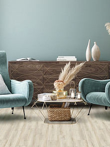 Home Interior Mock Up With Turquoise Armchairs, Table And Pampas