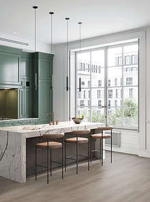 3d Rendering Of Simple Kitchen Design With Green Wall